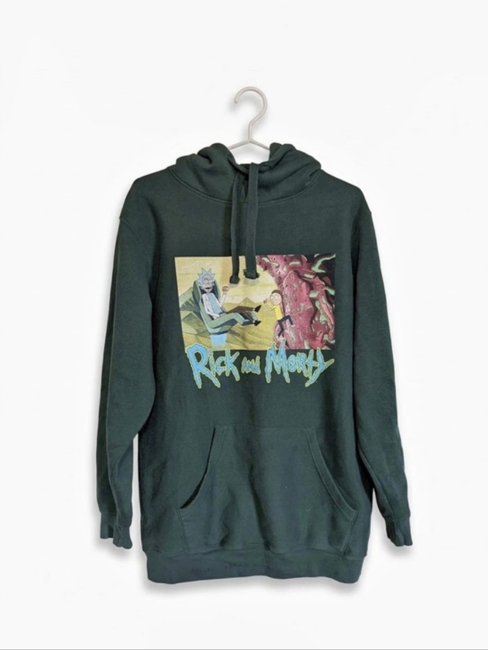 Rick and Morty Adult Swim Graphic Hoodie Forest Green Size Medium